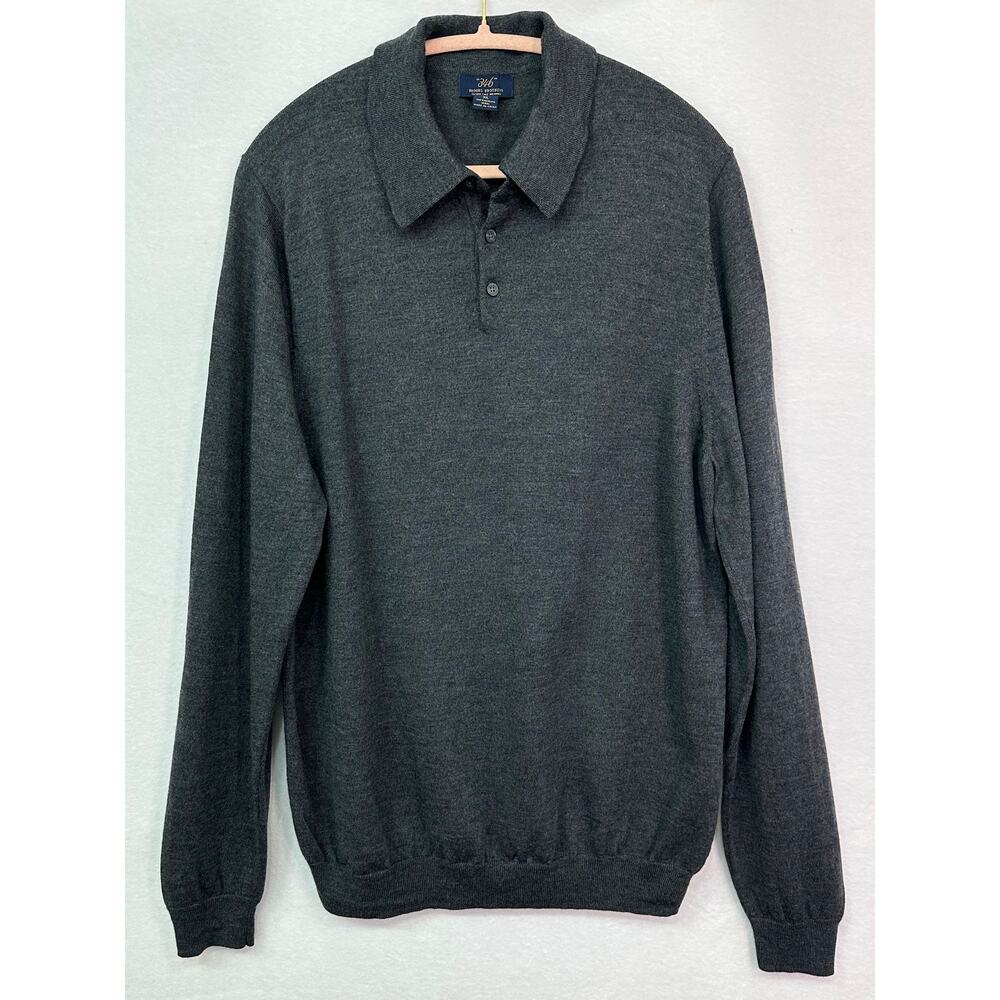 Brooks Brothers 346 Extra Fine Merino Wool Long Sleeve Polo Sweater Gray XL - Picture 2 of 8